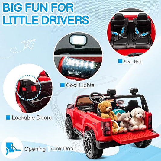 Winado 24V Licensed Colorado Electric Car for Kids, Ride on Toys for Toddlers with Remote Control, 2 Seater Electric Car Ride On Vehicle w/Bluetooth, Soft Start, LED Lights - Red