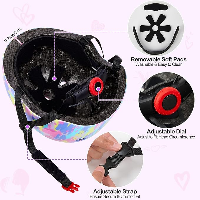 Kids Helmet, Bike Helmets for Kids 8-14 with Knee Pads and Elbow Pads Wrist Guards, Adjustable Youth Girls Bike Helmet with DIY Cat Ears Skateboard Helmet for Scooter Skating Cycling