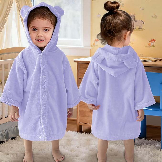 VOOVA & MOVAS Baby Hooded Poncho Towel with Bear Ear, 0-3Years | 100% Cotton, Ultra-Soft & Absorbent | Gentle for Sensitive Skin, Bath, Pool Towel for Toddler | Newborn (Purple)