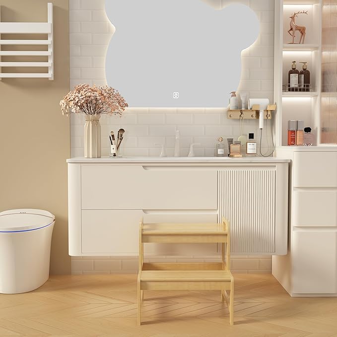 BALANBO Step Stool for Kids Bamboo Toddler Two Steps Stool with Anti-Slip and Handles Stairs 300 lbs Capacity for Bathroom Kitchen Bedroom(Natural)