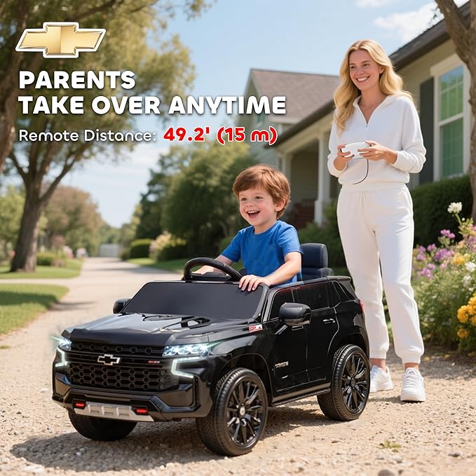 Aosom Licensed Chevrolet Tahoe Ride On Car, 12V 7AH Battery Power Ride On Toy with Parent Remote Control, LED Lights, Music, 4 Wheeler Suspension, 3 Speeds, Kids Electric Vehicle for Aged 3+, Black