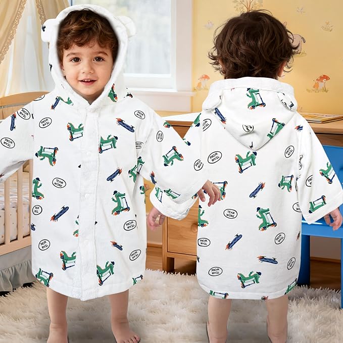 VOOVA & MOVAS Toddler Hooded Poncho Towel with Bear Ear, 0-3Years | 100% Cotton, Ultra-Soft & Absorbent | Gentle for Sensitive Skin, Bath, Pool & Beach Towel | Newborn, Crocodile