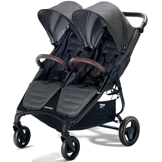 Valco Baby - Trend Duo Double - Side by Side Double Stroller for Newborn and Toddler - Easy Compact Fold, Multi-Position Recline, Large Canopy Infant Twin Stroller 2025 (Charcoal)