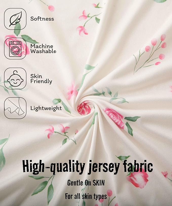 SDY Jersey Crib Sheets for Baby Boys and Girls,52”x28”x8, 2 Pack,Neutral Flower Standard Oval/Retangle Fitted Crib Sheets for Toddler,Super Soft Breathable