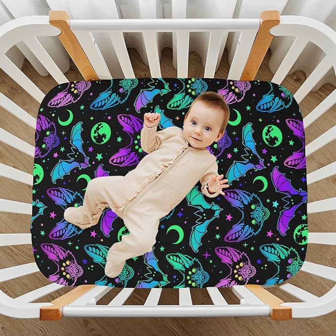 Halloween Bats Crib Sheets Soft Breathable Fitted Baby Crib Sheets Mattress Cover for Girl Boys, 52" x 28" x 9"