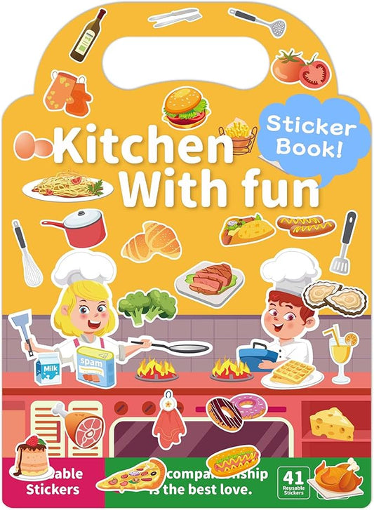 Benresive Reusable Sticker Books for Toddlers, Fun Travel Stickers for Kids, Toddler Sticker Book, Crafts Activities for Toddlers, 3 and Up Birthady Gifts - Kitchen