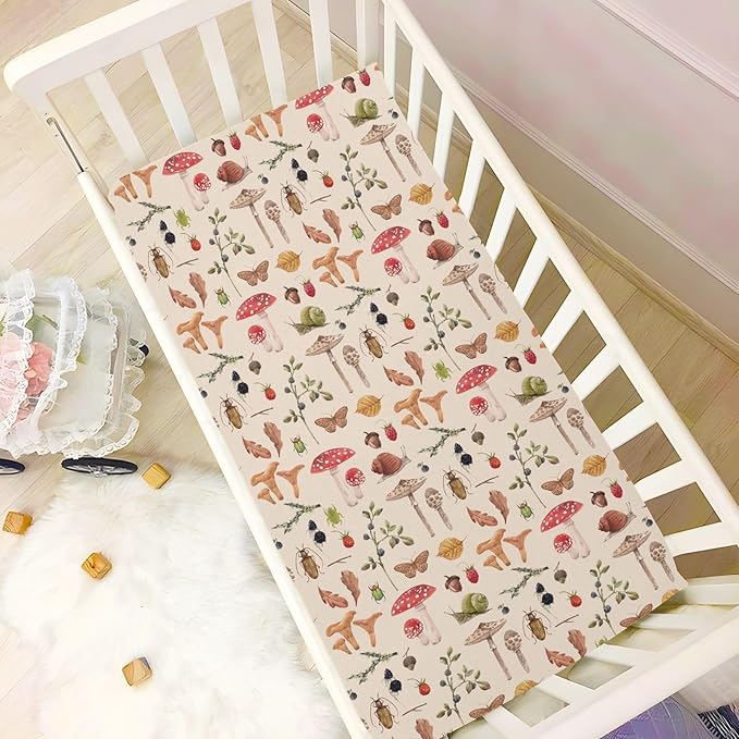 Fitted Crib Sheets for Baby Boys or Girls Soft Breathable Baby Play Yard Sheet for Standard Size Crib Mattress 52x28in Watercolor Safari Mushroom