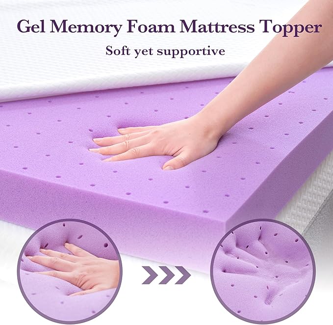 SINWEEK 2 Inch Gel Memory Foam Mattress Topper with Cooling Cover Ventilated Soft Mattress Pad, Bed Topper, CertiPUR-US Certified, Twin Size