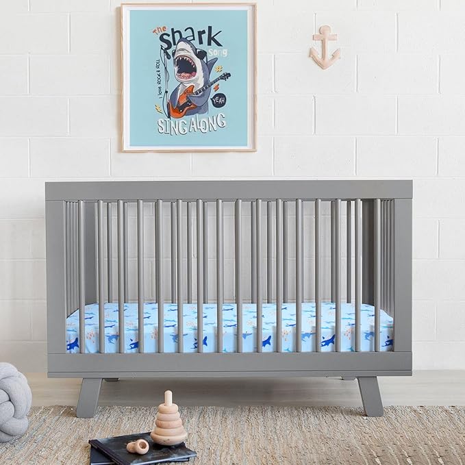 UOMNY Crib Sheet for Baby Boys Shark Fitted Crib Sheets for Standard Crib and Toddler Mattresses Ocean Crib Mattress Sheets for Daycare 52 x 28 Blue
