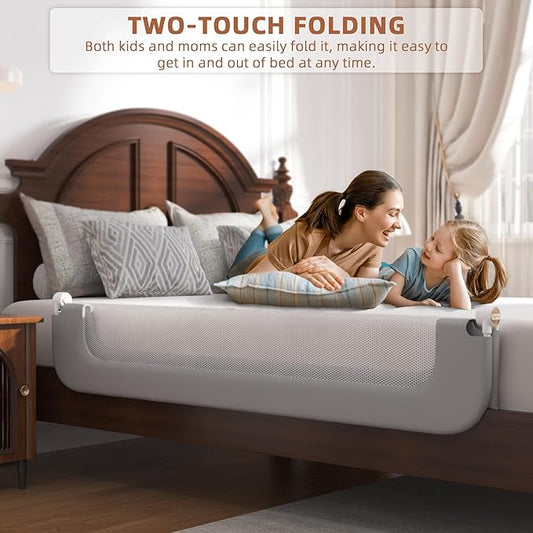 Bed Rail for Toddlers, Baby Bed Rail Guard for Kids, Toddler Bed Rails with Reinforced Anchor Fit, Height Adjustable & Foldable Bed Rail Guard for Twin, Full, Queen & King Beds (Grey, 59IN)