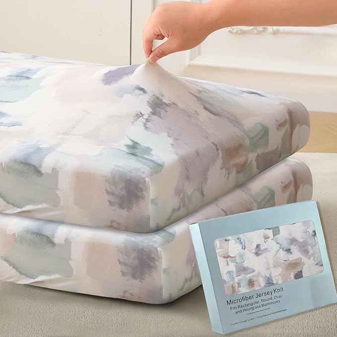 SDY Jersey Crib Sheets for Baby Boys and Girls,52”x28”x8, 2 Pack,Neutral Standard Oval/Retangle Fitted Crib Sheets for Toddler,Super Soft Breathable