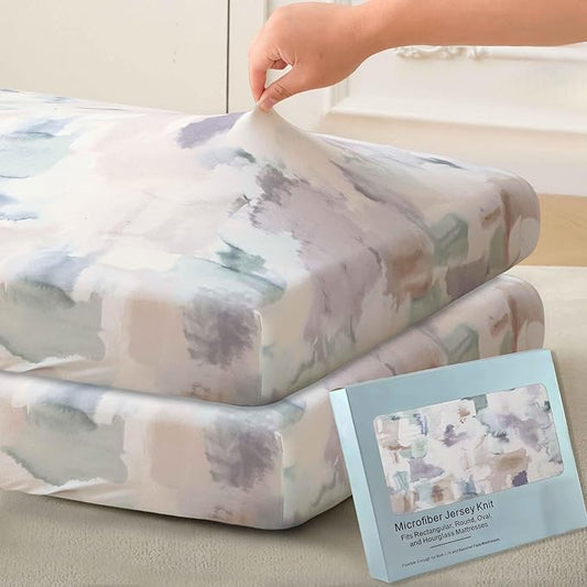SDY Jersey Crib Sheets for Baby Boys and Girls,52”x28”x8, 2 Pack,Neutral Standard Oval/Retangle Fitted Crib Sheets for Toddler,Super Soft Breathable