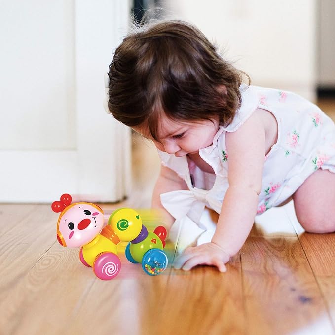 Stone and Clark Musical Press & Go Caterpillar Toy, Baby Toys 6 to 12 Months, Light Up Head Inchworm Infant Toys, Baby Crawling & Educational Toys for 1 Year Old Boys & Girls