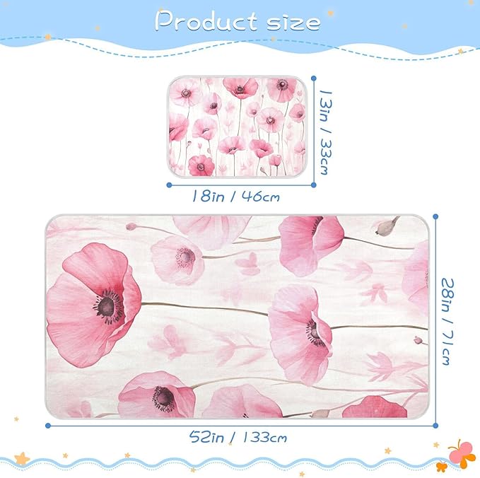 Pink Flowers Cooling Baby Mattress Protector 28" x 52" Reusable Crib Bumper Pads for Baby&Toddler