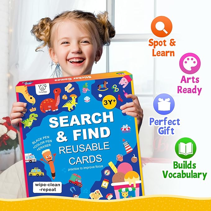 Search and Find Educational Game for Kids 3, 4, 5, 6 Year Olds - Reusable Preschool Learning Activities, Art & Craft Toys | Builds Vocabulary, Gifts for Toddlers, Girls and Boys