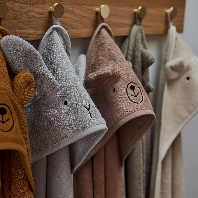 Baby Hooded Towel – Organic Cotton Baby Bath Towels, 32" x 32" Super-Soft and Absorbent Baby Towels for Newborn 2-Pack (Rabbit Grey/Bear Natural)
