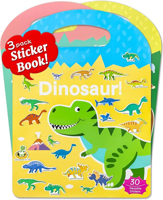 Benresive Reusable Sticker Books for Toddlers, 3 Sets Travel Stickers for Kids, Toddler Sticker Book, Crafts Activities for Toddlers, 3 and Up Birthday Gifts Travel Toys