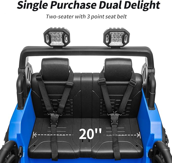 2 Seater Ride on Car Toy, 12V Electric Car for Kids 4-8 with Remote Control, Capacity 150 lb, LED Light - Blue