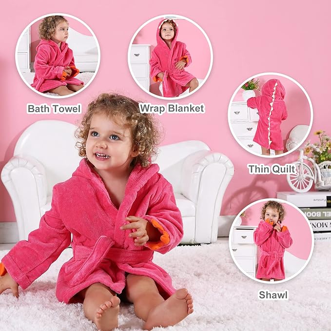 MICHLEY Girls Boys Robe Cotton Towel Baby Animal Dinosaur Style Hooded Bathrobe