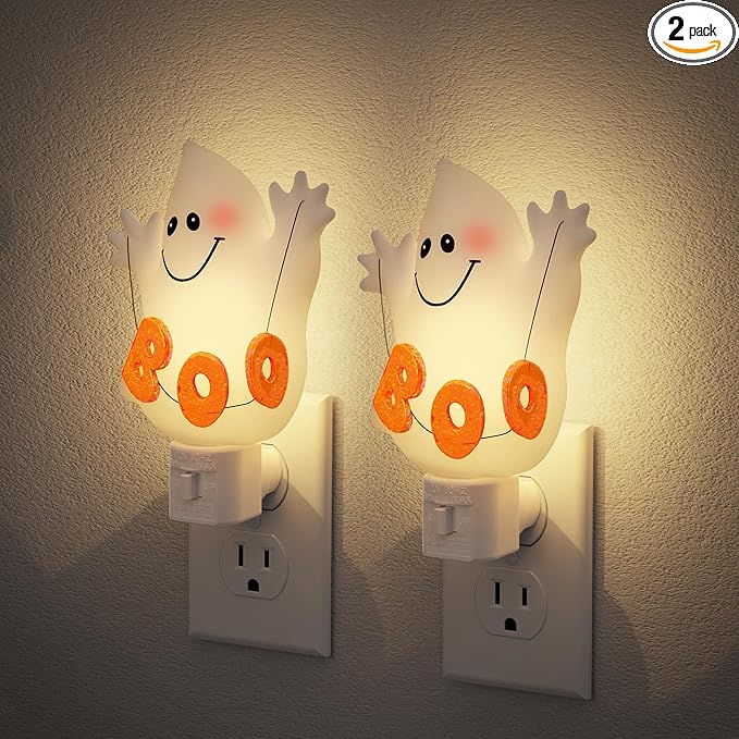 JandCase Halloween Night Light, 2 Pack 3000K Night Lights Plug into Wall,Cute & Funny Ghost Night Light for Kids,Plug in Ghost Nightlight with 360° Rotatable for Halloween Party Decor