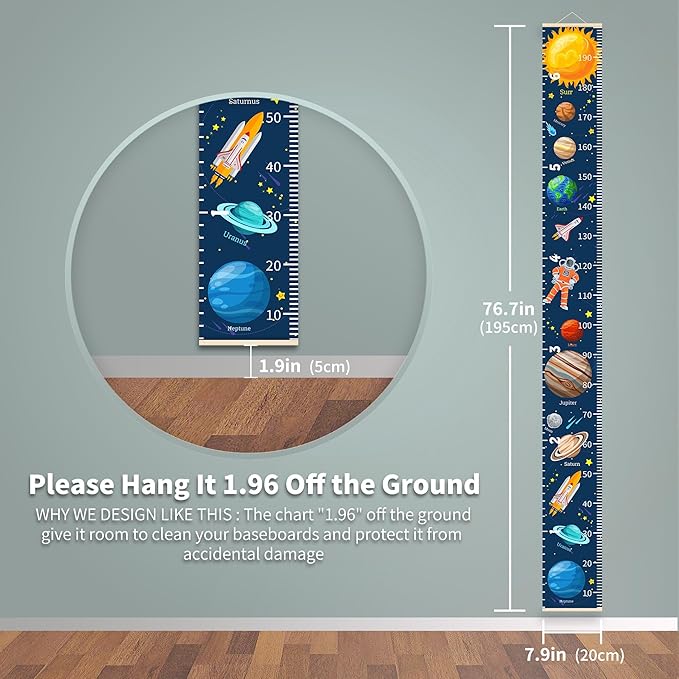 Baby Growth Chart for Wall - Outer Space Height Chart for Kids Nursery Decor Wall Hanging Measurement Ruler Toddlers Kids Room Decor Birthday Christmas Gifts for Boys and Girls 79"X7.9" (Planets)
