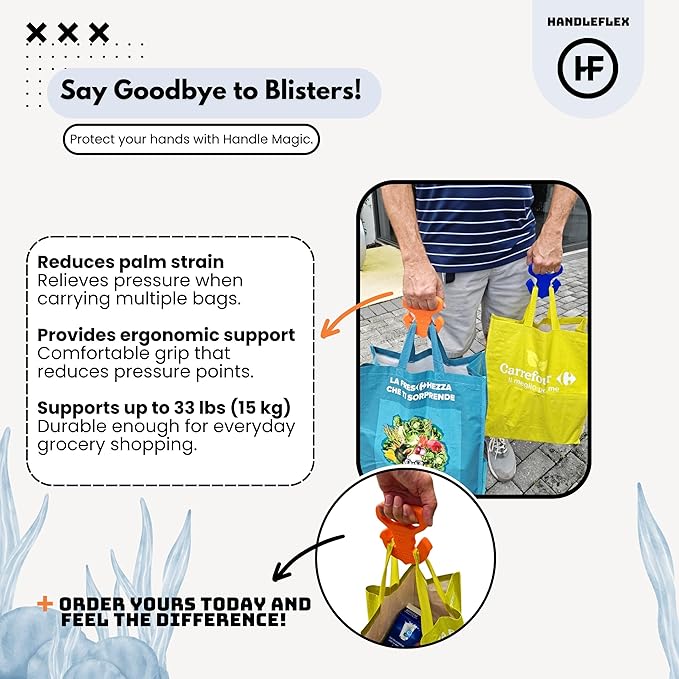 Handle Magic Anchor Boy (1 Unit) Bag Carrier | Ergonomic Grip and Bag Holder | 33 lbs Capacity | Lightweight & Comfortable for Shopping & Travel - Made in USA (Dazzling Blue)
