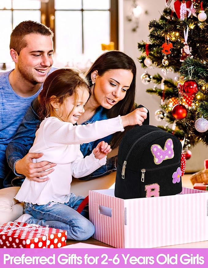 2 3 4 5 6 Year Old Girl Gifts Chenille Initial Mouse Bow Mini Backpack, Corduroy Toddler Backpacks Christmas Birthday Gifts for Girls 2-4 5-6, Black Mini Diaper Bag Must Haves for Park Travel Letter B