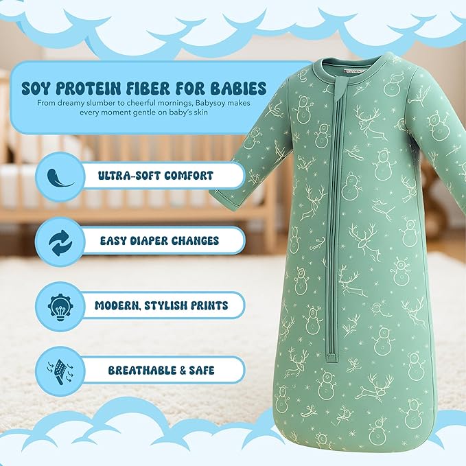 Babysoy Long Sleeve Wearable Blanket Sleep Sack, Infant to Toddler Sleeping Bag, Choose from size 0-24 Months