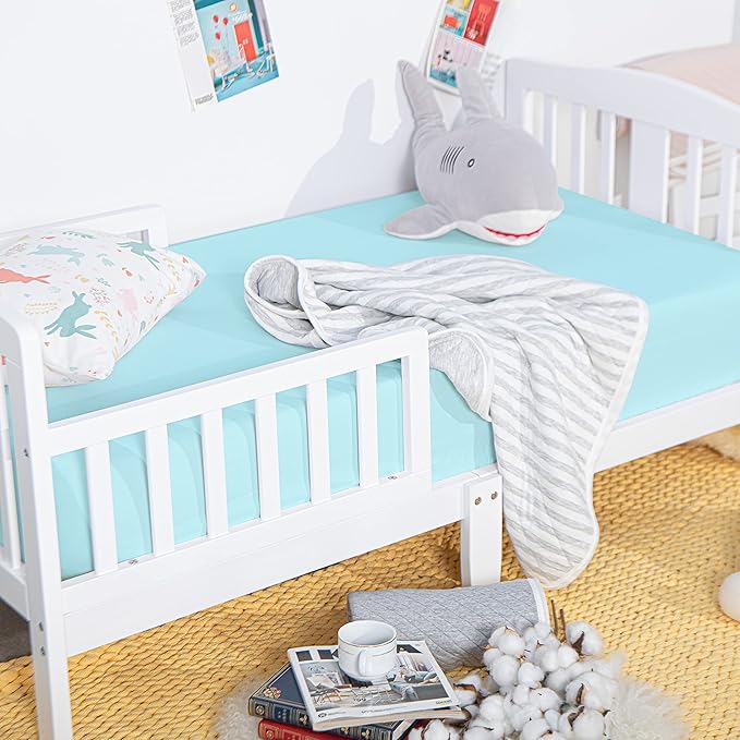 NTBAY 2 Pack 100% Brushed Microfiber Fitted Crib Sheet, Super Soft and Cozy 28x52 Crib Sheet for Standard Crib and Toddler Mattresses, Boys, Girls, Unisex, Aqua, 28x52 Inches