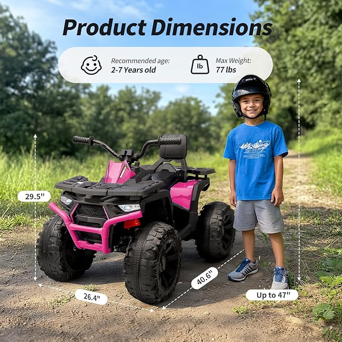 Kids ATV 4 Wheeler, 24V Ride On Toy Car for Big Kids with 400W Motor, 2 Seater - Pink