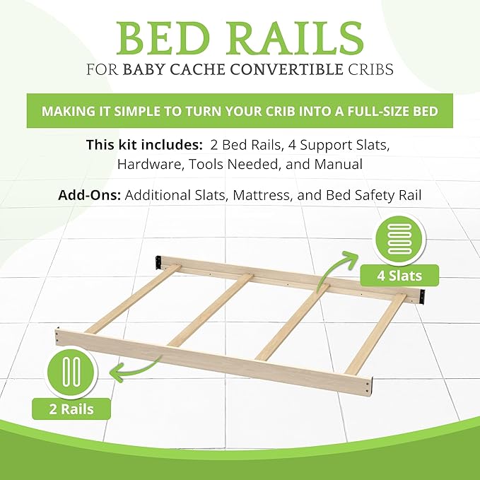 Full-Size Conversion Kit Bed Rails for Baby Cache Convertible Cribs - Solid Wood Rail - Toddler and Adult Bed Rail for Full-Size Beds - Essential Nursery & Baby Furniture (Sandstone)