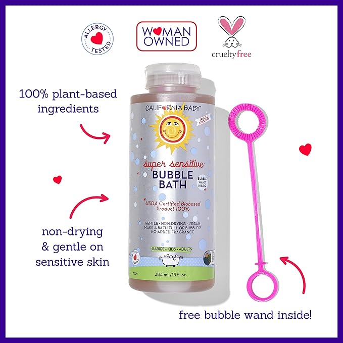 California Baby Super Sensitive Bubble Bath | 100% Plant-Based Kids Bubble Bath | Gentle Unscented Baby Bubble Bath | Free Bubble Wand | 384 mL / 13oz