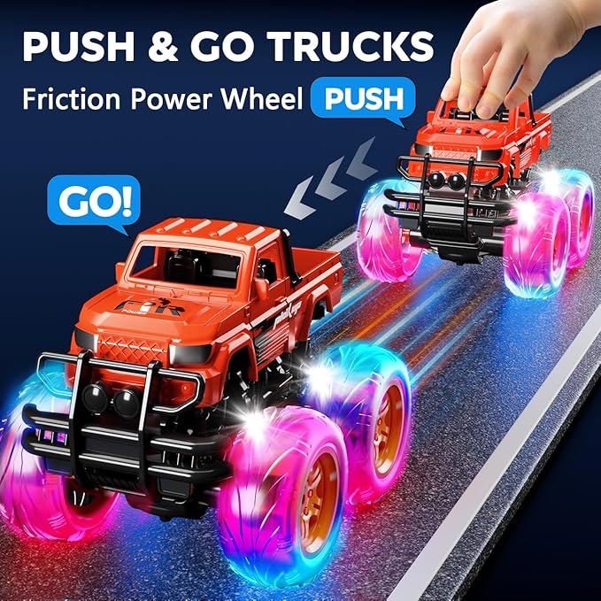 Monster Trucks Toys for Toddlers Boys: Light-up Wheels for Kids Age 2-4 Years Old,Toy Car for Kid Ages 3-5,Boy Cars to 3-6,Toy Truck for Toddler 1-3,Jam Birthday Gift for Children 1-3 (Red and Green)