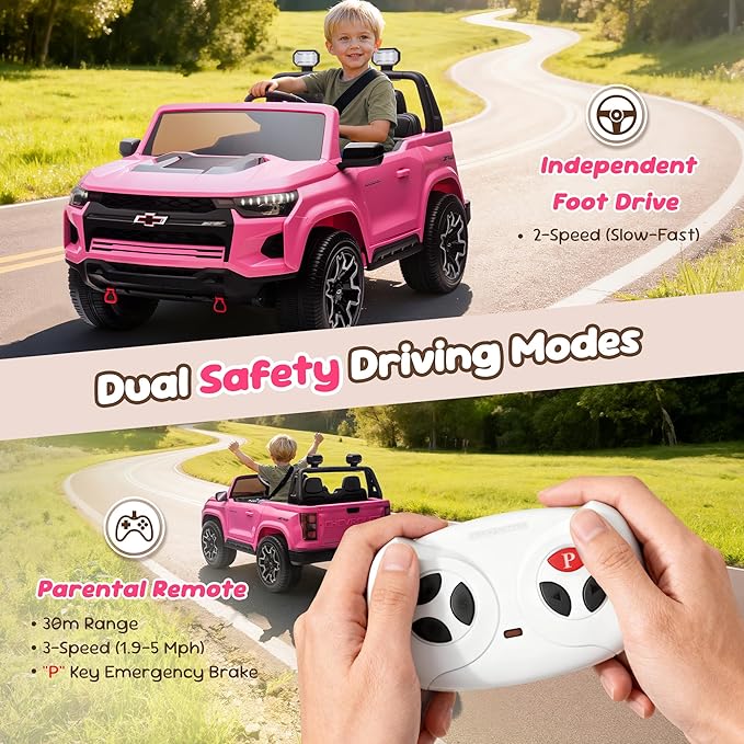 24V Ride On Car for Toddlers and Kids, Licensed Chevrolet Colorado ZR2 2-Seater 4WD Electric Truck with Remote Control, Battery Powered Wheels, LED Lights, Bluetooth Music, 132 lbs Load Capacity