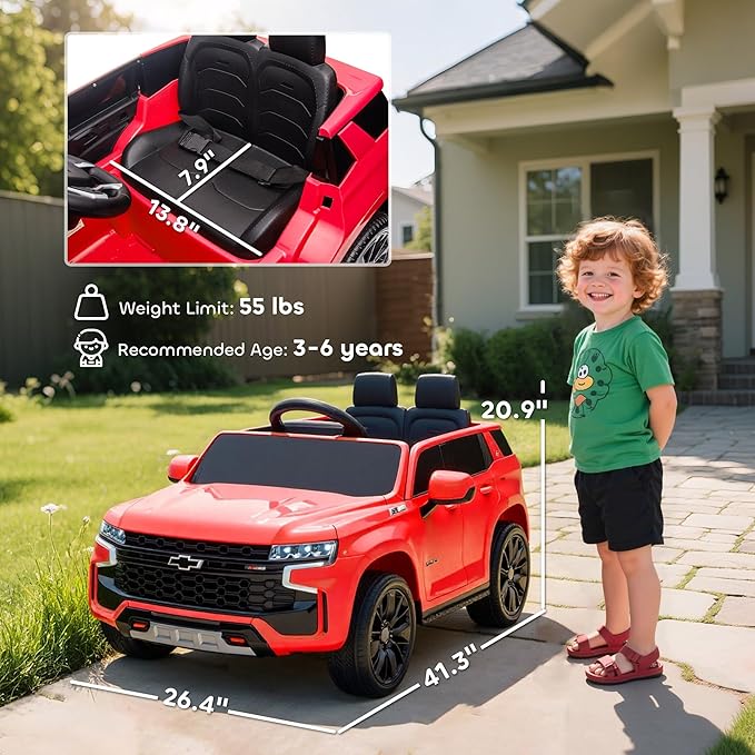 Aosom Licensed Chevrolet Tahoe Ride On Car, 12V 7AH Battery Power Ride On Toy with Parent Remote Control, LED Lights, Music, 4 Wheeler Suspension, 3 Speeds, Kids Electric Vehicle for Aged 3+, Red
