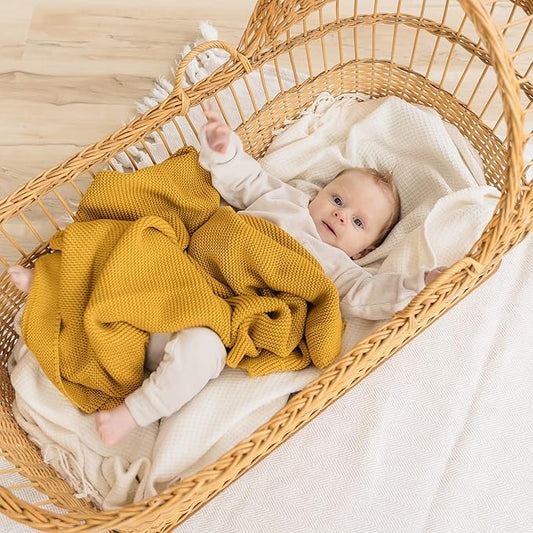 Natemia 100% Organic Cotton Knitted Baby Receiving Blanket for Newborn, Infant & Toddler – Ultra Soft 30" x 40" Crib, Stroller & Nap Time Cover for Boys and Girls – Baby Cotton Blanket