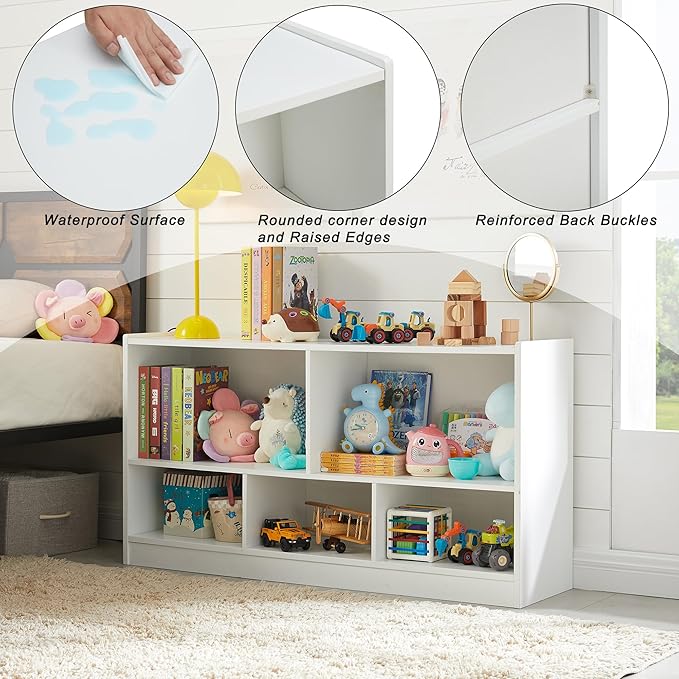 Onirw Kids Toy Storage Organizer, 5-Section Storage Cabinet for Organizing Books Toys, Wooden Bookshelf Daycare Furniture for School, Classroom Playroom, Nursery, Kindergarten (White)