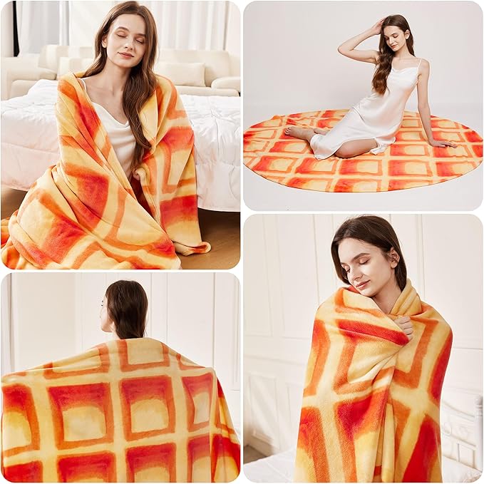 SeaRoomy Waffles Blanket, Wrap Throw Food Blanket, Novelty Funny Flannel Round Blankets Funny Gifts for Teens Boys and Girls