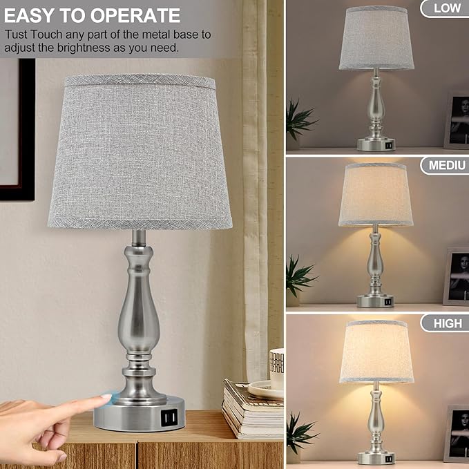 EJIAXIN Table Lamps for Bedroom Set of 2,Dimmable Touch Bedside Lamps with Dual USB A+C Ports - Nightstand Lamp for End Table Modern Night Stand Lamps for Living Room Guest Room
