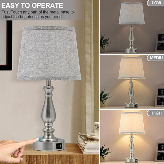 EJIAXIN Table Lamps for Bedroom Set of 2,Dimmable Touch Bedside Lamps with Dual USB A+C Ports - Nightstand Lamp for End Table Modern Night Stand Lamps for Living Room Guest Room