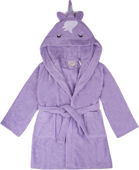 BAGNO MILANO Kids Organic Turkish Cotton Hooded Beach Cover-Up Towel, GOTS Certified, for Boys and Girls (Unicorn Purple, 5-6 Years)