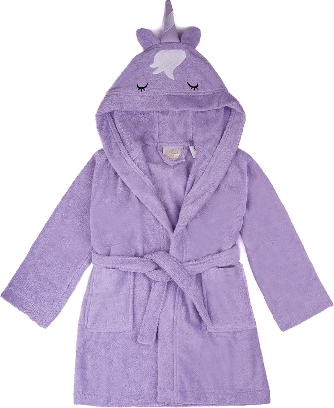 BAGNO MILANO Kids Organic Turkish Cotton Hooded Beach Cover-Up Towel, GOTS Certified, for Boys and Girls (Unicorn Purple, 7-8 Years)