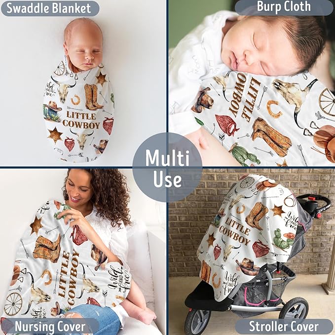 Western Blanket, Western Decor for Nursery Room, Baby Blankets for Boys Girls, Cowboy Baby Blankets, Western Baby Stuff, Soft Warm Lightweight Nursery Bed Blanket for Newborn Toddlers (02, 30x40 in)