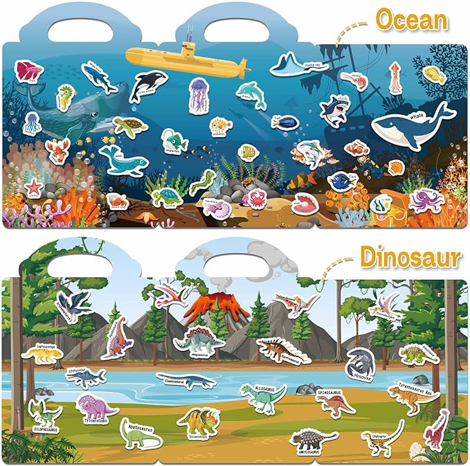 iGetooy 4 Sets Sticker Books for Toddlers 3+ Years, Jelly Reusable Sticker Book for Kids, Toddler Airplane Travel Essentials Toys for Kids