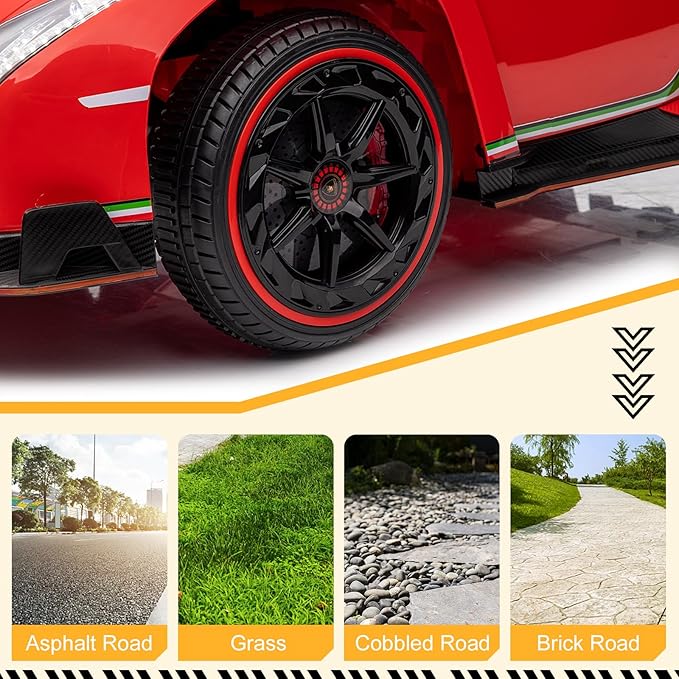 Winado 12V Ride on Car, Electric Vehicle Licensed Lamborghini Veneno for Kids, Battery Powered Car Toy w/Parent Control, Hydraulic Doors, 3 Speeds, LED Headlights, Horn, Engine Sounds - Red