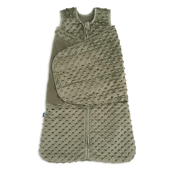 HALO Sleepsack Swaddle, 3-Way Adjustable Swaddle Blanket, TOG 3.0, Velboa, Olive Green Plush Dots, Small, 3-6 Months