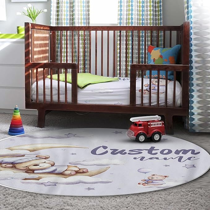 Personalized Baby Crib Bedding Set, Custom Name Nursery Bedding 5-Piece - Baby Blanket Fitted Sheet Changing Pad Cover Rug and Wall Art, Adorable Bear Theme Crib Gift for Boys Girls