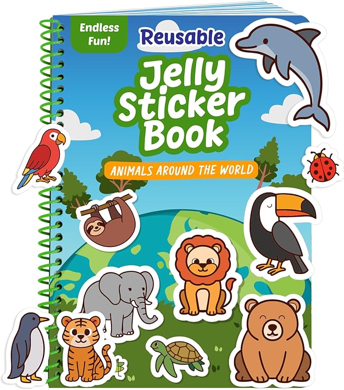 Reusable Sticker Book - Animals - 50 Jelly Stickers for Toddlers & Kids 3-5: Fun Travel Toys, Kids Travel Activities & Easter Gifts for Kids - Sticker Books for Toddlers 3 Years Old 1-3 2-4