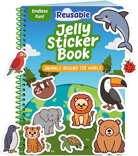 Reusable Sticker Book - Animals - 50 Jelly Stickers for Toddlers & Kids 3-5: Fun Travel Toys, Kids Travel Activities & Easter Gifts for Kids - Sticker Books for Toddlers 3 Years Old 1-3 2-4