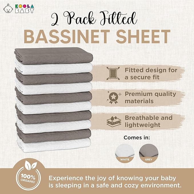 Bassinet Sheet for Bassinet Mattress - 100% Organic Muslin Cotton - Snuggly Soft & Cozy Sheets Fitted for Ronbei, Amke, Baby Delight & Fodoss Bedside Sleeper 2 Pack